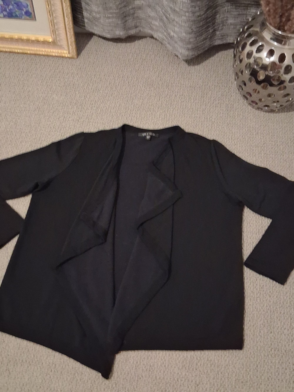 Karen Kane Black Open-Front Ruffle-Trim Cardigan